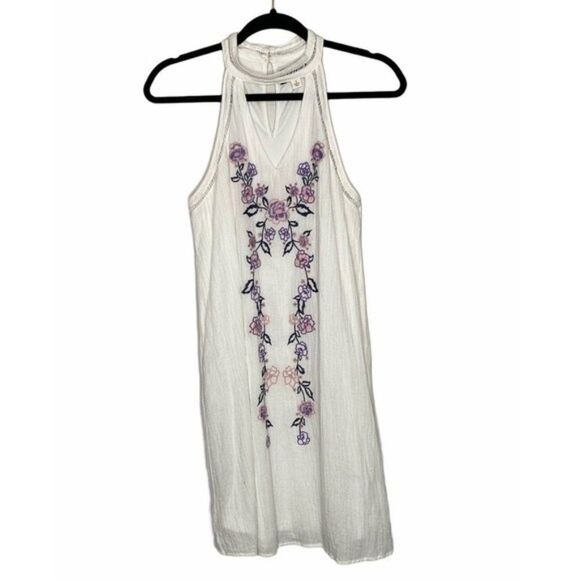 Anthropologie Dresses & Skirts - Blue Rain Embroidered Floral Sleeveless Choker Neckline Shift Dress Small